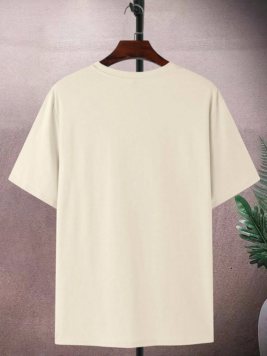 2pcs Men's Round Neck Pocket Short-Sleeve T-Shirt, Suitable for Summer Outdoor Casual Wear, Versatile Casual Knit Top, Men's Casual Pocket Design Sport T-Shirt - Apricot