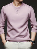 [Xingfan] 2026 Summer Men'S Long Sleeve T-Shirt Solid Round Neck Athletic Base Layer Sweatshirt - pink
