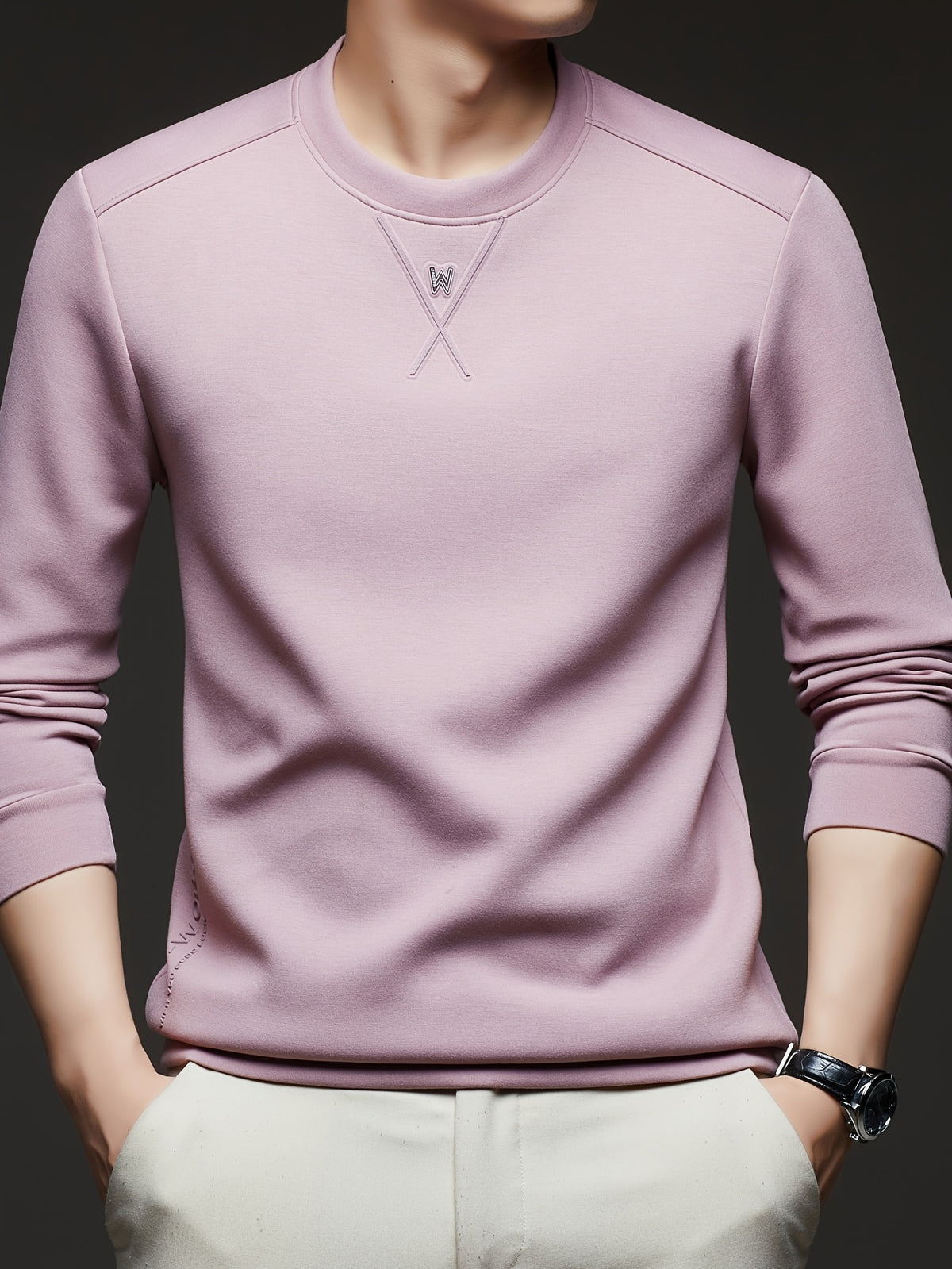 [Xingfan] 2026 Summer Men'S Long Sleeve T-Shirt Solid Round Neck Athletic Base Layer Sweatshirt - pink