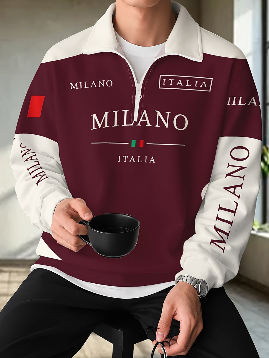 Men'S Half-Zip Lapel Sweatshirt Fashion Letter Print Casual Pullover Trendy Color-Block Patchwork Spring/Autumn Athletic Top Winter Clothes for Men - Multicolor 6