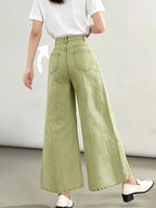 Stylish New Women's Fashion Elegant Straight-Leg Wide-Leg Pants Mid-High Stretch Colorful Cropped Jeans for Women 618609 - Matcha Color