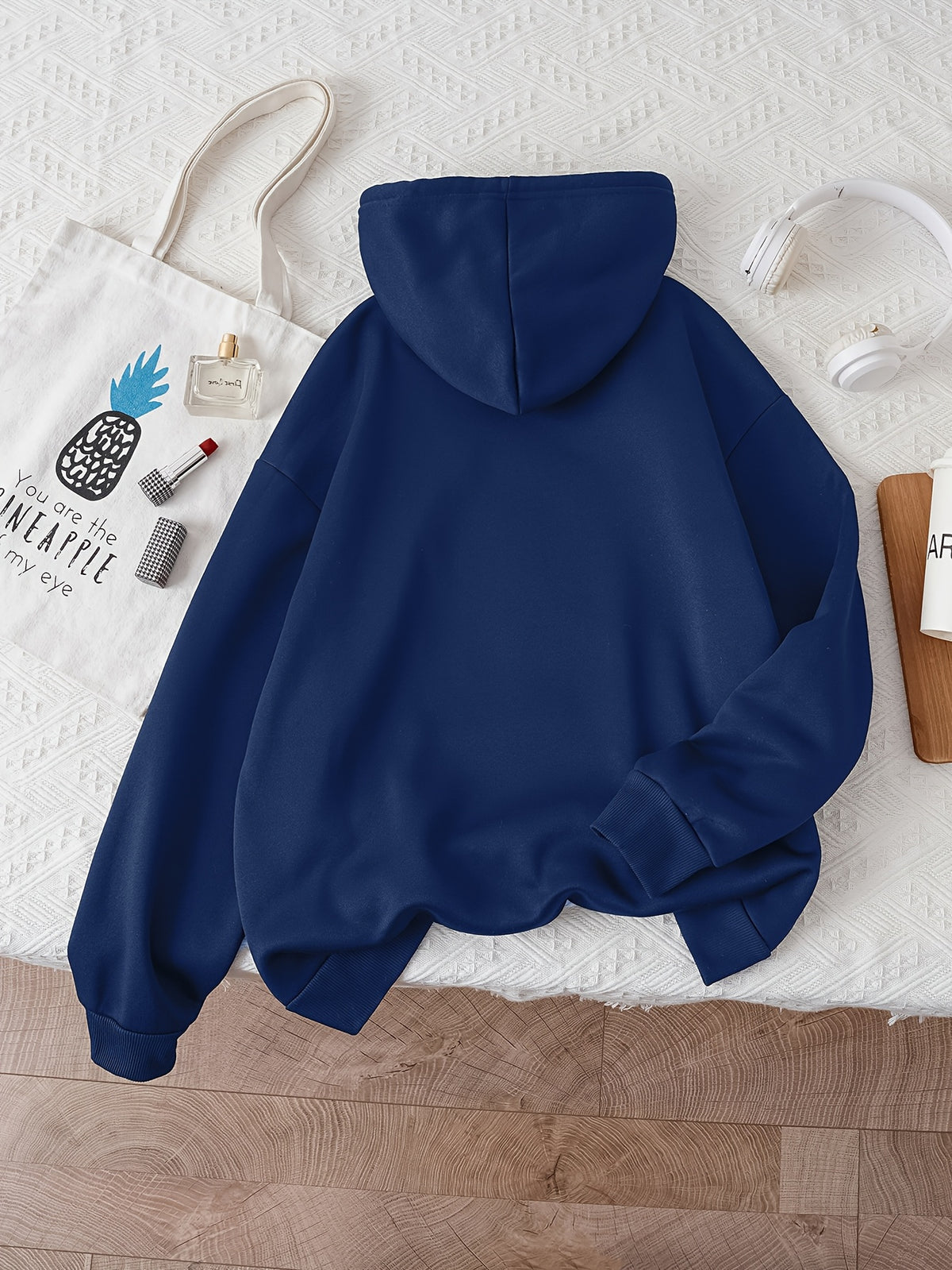 Letter Print Hooded Sweatshirt for Autumn And Winter, Women'S Clothing - Royal Blue