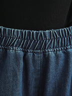 2026 New Women'S Loose Casual Elastic Waist Tie-Dye Gradient Denim Wide-Leg Trousers - Blue