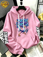 WB Warner Bros Official Men's & Women's Cyber Graffiti Runaway Bird Hoodie - Iconic WB Print Sweatshirt, Adjustable Hood, Loose Fit Warm Pullover for Fall/Winter, Machine Washable Suitable for Daily Wear & Outdoor Sports - Pink Color