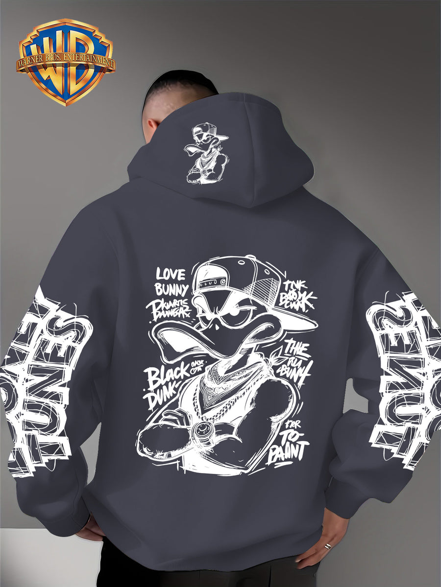 Dark Duffy Duck Pattern Print - Men'S Fashion Hoodie Sweatshirt, Trendy Sleeve Print Design, Suitable for Multi-Style Daily Wear Pullover, Soft And Delicate Touch, Helping You Be Comfortable And Stylish, Easily Mastered for Campus, Commuting - Dark Gray