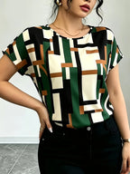 Women's Daily Simple and Stylish Printed Casual Short-Sleeve Top - Multicolor