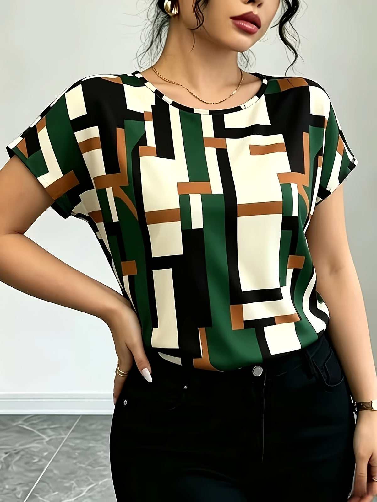 Women's Daily Simple and Stylish Printed Casual Short-Sleeve Top - Multicolor
