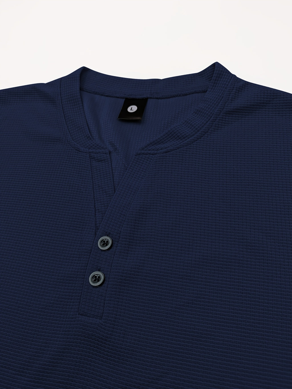 Pearson OBM Men's Henley Short Sleeve T-Shirt - Breathable Waffle Knit Summer Casual Tee with Button Front, Solid Color Round Neck, Machine Washable for Outdoor & Casual Attire, Stylish Button Detail, Lightweight Fabric, Easycare Material - Navy Color