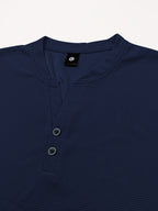 Pearson OBM Men's Henley Short Sleeve T-Shirt - Breathable Waffle Knit Summer Casual Tee with Button Front, Solid Color Round Neck, Machine Washable for Outdoor & Casual Attire, Stylish Button Detail, Lightweight Fabric, Easycare Material - Navy Color