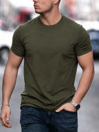 2pcs Men'S Round Neck Short Sleeve Top Set, Round Neck Solid Color Easy Style Soft -Like Fabric Basic Wearable Non-Picky Matching Daily Replacement Base Short Sleeve Top Suitable for Multi-Scene High-Frequency Replacement - dark gray + army green