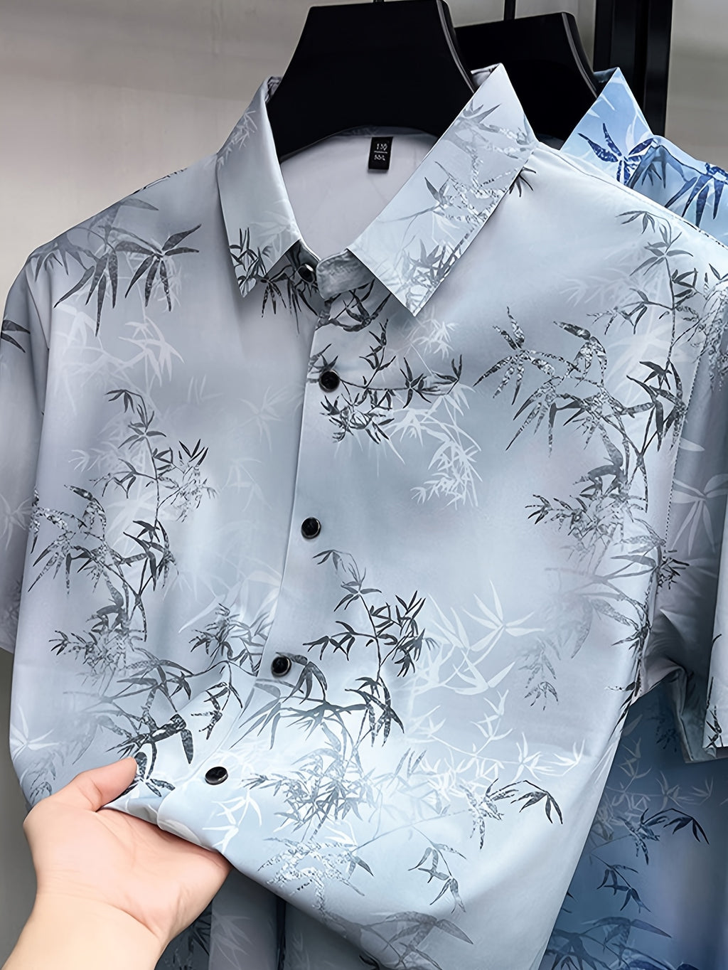 Men's Summer Short-Sleeve Shirt, Bamboo Rayon Print Design, Fashionable and Trendy, Versatile and Comfortable, Straight Hem Design, Flattering on All Body Types, More Comfortable for Daily Wear - SINBOS - Grey