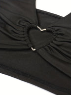 Heart Ring Linked Lace Up Halter Top, Y2K Sexy Backless Halter Top For Summer, Women's Clothing - Black