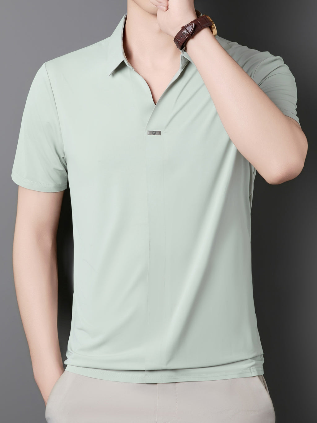 New Men's Seamless Short-Sleeve Shirt, Suitable for Business Casual Wear, Ideal for Both Work and Formal Occasions, Casual and Comfortable Style - Light Green