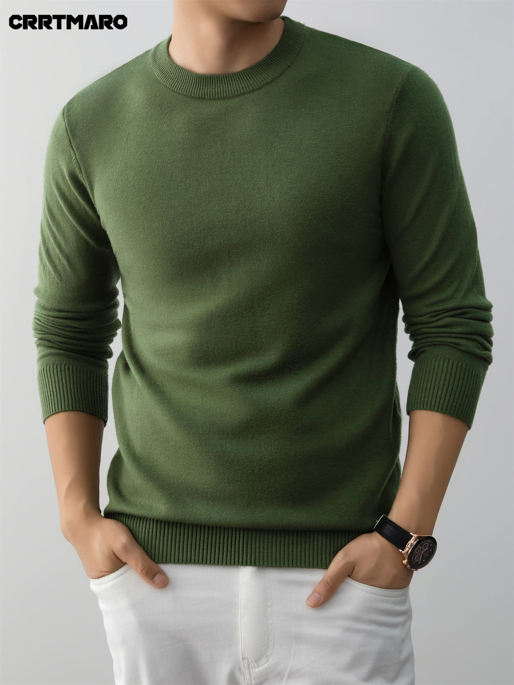 Men's Crew Neck Pullover Sweater, Warm Casual Layering Top for Fall and Winter - Green