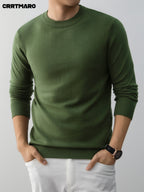 Men's Crew Neck Pullover Sweater, Warm Casual Layering Top for Fall and Winter - Green