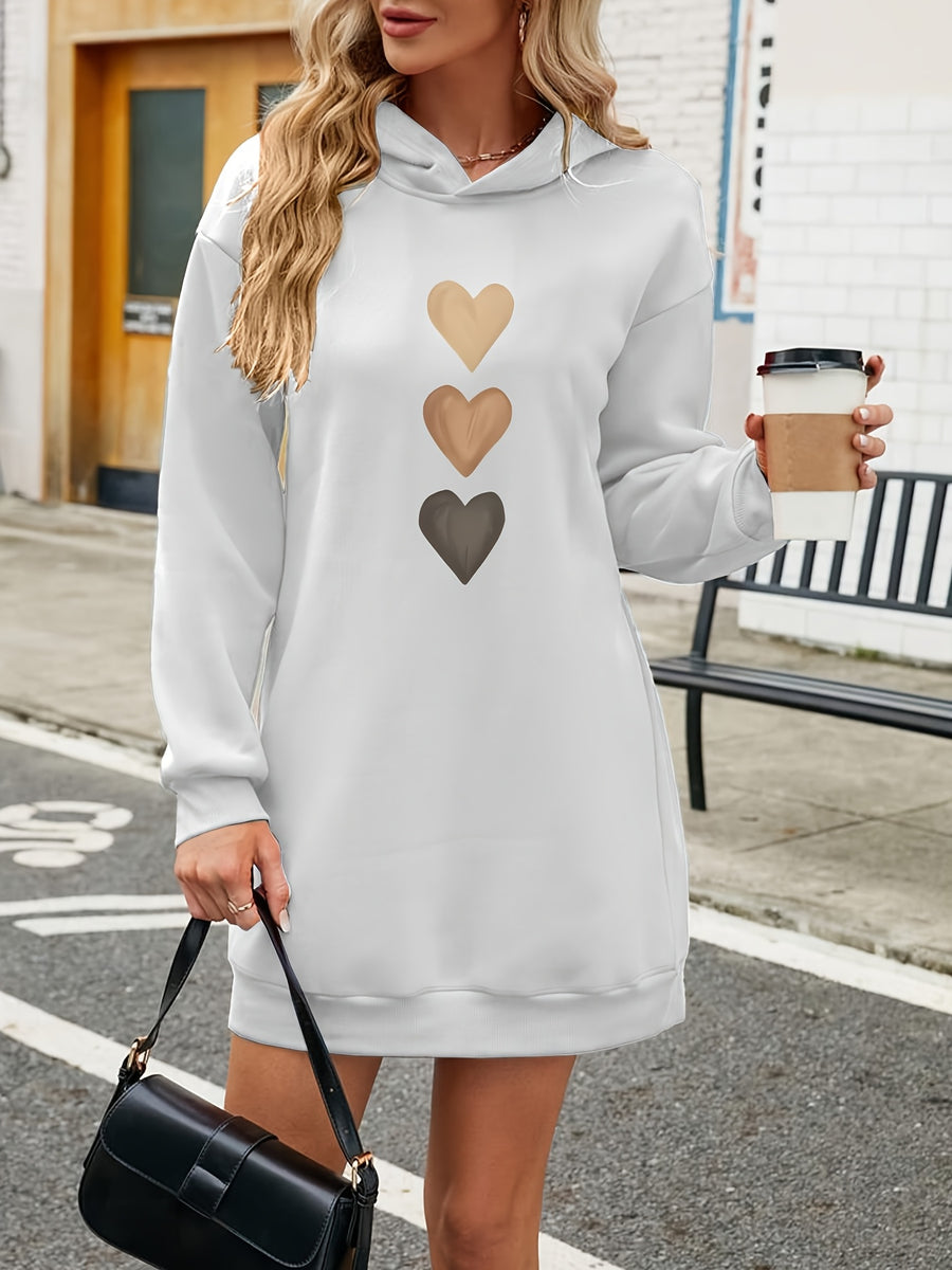 Women's Fashion Y Letter Print Hooded Sweatshirt Dress, Autumn/Winter High-End Stylish Streetwear Youthful -Lined Color-Block Hooded Sweatshirt, Casual Versatile Hoodie, Outerwear, Pullover, Long Sweatshirt, Elegant - White