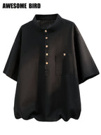2026 Summer New Linen Short Sleeve Shirt Men'S Semi-High Neck Stand Collar Trendy Slight Loose Handsome Breathable Short Shirt - Black