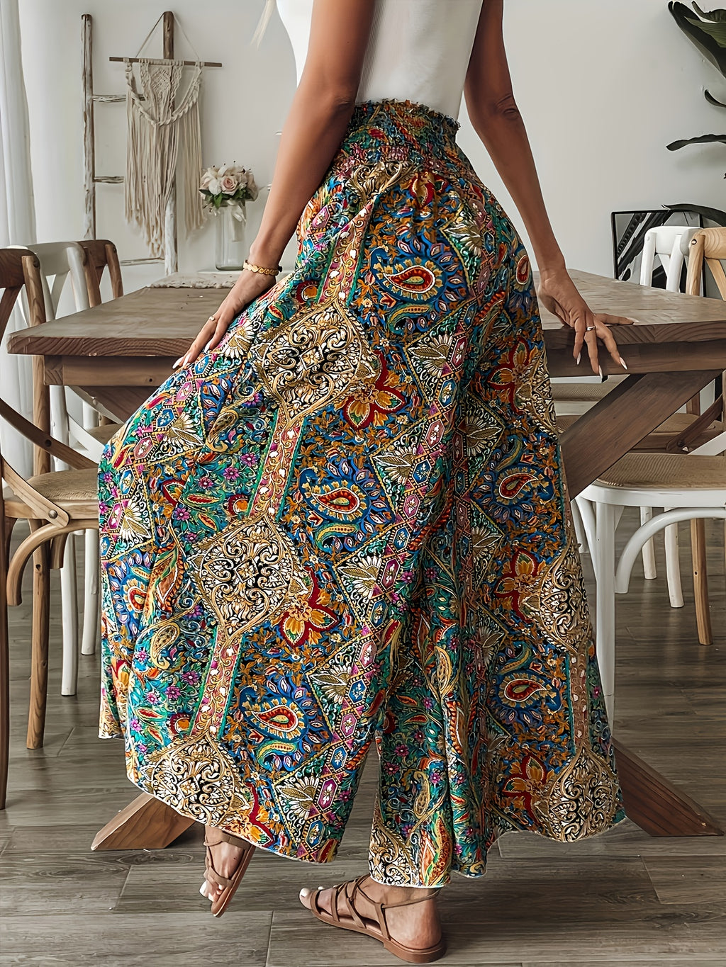 Women's Paisley Print High-Waist Wide-Leg Holiday Straight-Leg Pants - Mixed colors