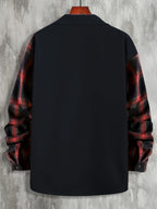 Men'S Casual Plaid Pocket Long-Sleeved Shirt Autumn And Winter Versatile Classic Business Top Stitching Shirt - Red