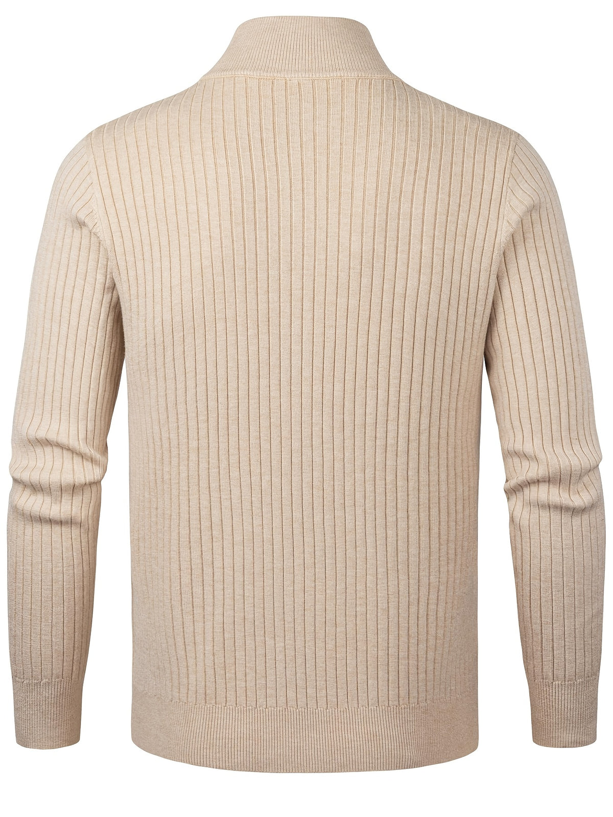 2026 Spring/Fall New Men'S Knitted Rib-Striped Zip-Up Cardigan | Stand Collar, Medium Stretch Fabric, Long Sleeve, Casual And Versatile Fit Minimalist Layering - Apricot