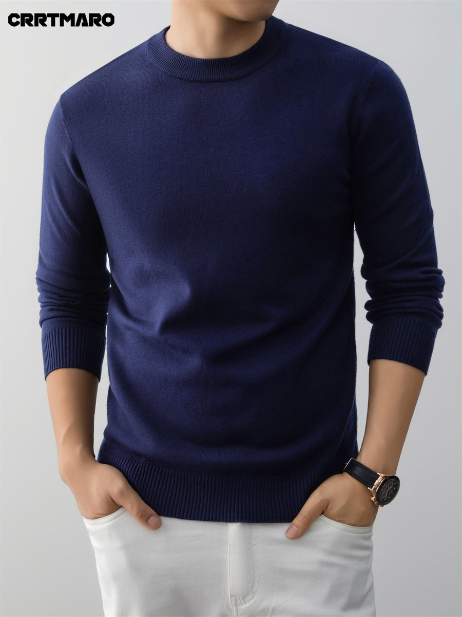 Men's Crew Neck Pullover Sweater, Warm Casual Layering Top for Fall and Winter - Navy Color