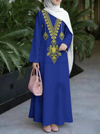 Women'S Middle Eastern Style Muslim Elegant Robe Dress, Suitable for Malaysian Dress, Dubai Saudi Modest Printed Long Skirt, Wide Sleeve Loose Flared, for Banquets, Prayer, And Important Occasions, Comfortable Fabric Non- Craft - Mixed colors