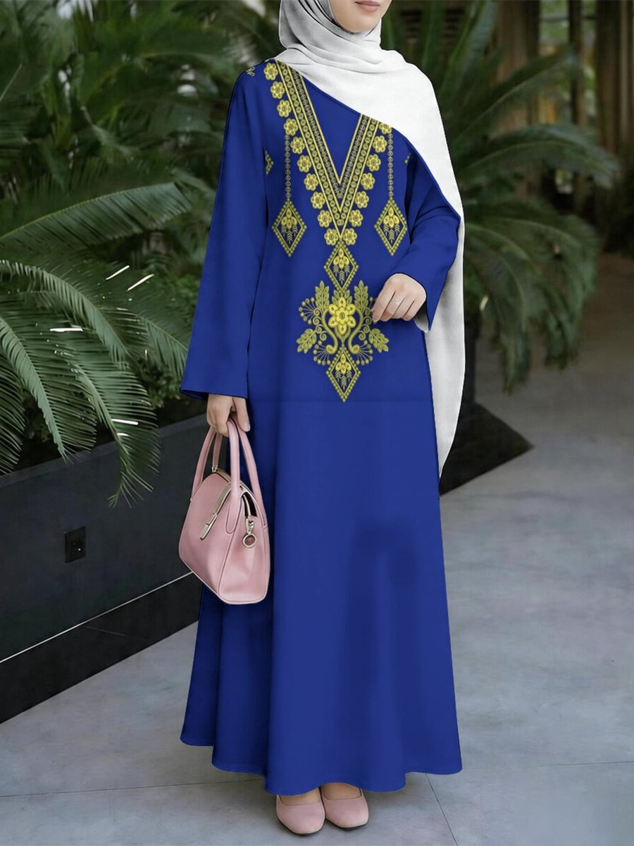 Women'S Middle Eastern Style Muslim Elegant Robe Dress, Suitable for Malaysian Dress, Dubai Saudi Modest Printed Long Skirt, Wide Sleeve Loose Flared, for Banquets, Prayer, And Important Occasions, Comfortable Fabric Non- Craft - Mixed colors