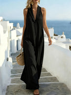Women' Vintage Sleeveless Maxi Dress with -Neck & S - Loose Dress Suitable for Island Vacations, Casual Outfits, S, Machine Washable Solid Color Dress for Year-Round Travel and Casual Attire - Black