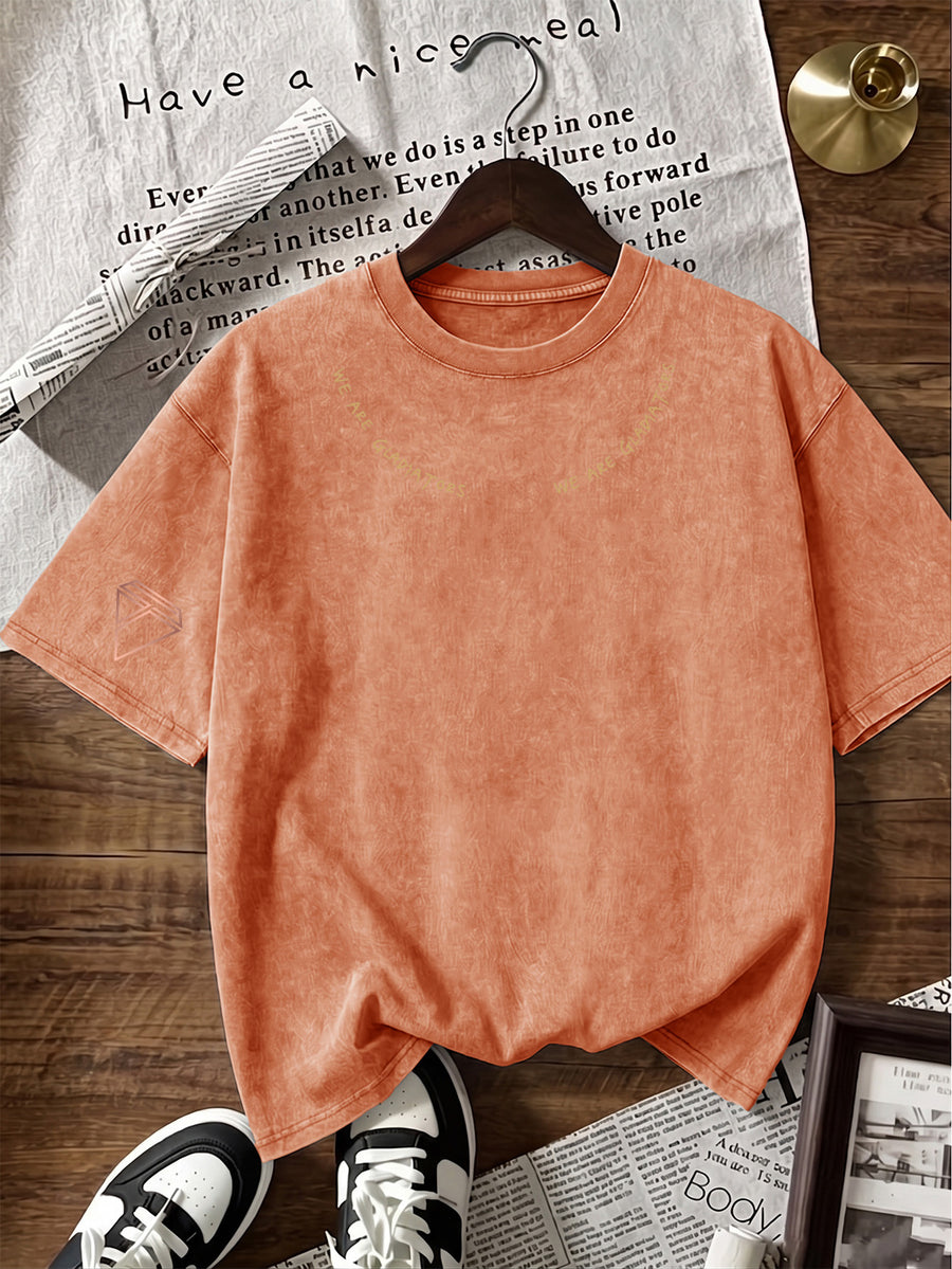 Short Sleeve T-Shirt Men'S Loose Washed Distressed Top Arched Text Triangle Geometric Trendy Print Multi-Color Casual Matching American Street High Street Hip-Hop Couple Style Short Sleeve Daily Outing Commuting Sports Fitness Street Style Y2K Top - Orange