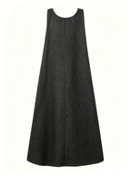 [Printed Pants - Not Denim Fabric] Elegant and Stylish Women's Imitation Denim Fabric Vest Dress with Pockets, Sleeveless, Long, Loose Fit, Versatile for Outings, Dates, Commuting - Black