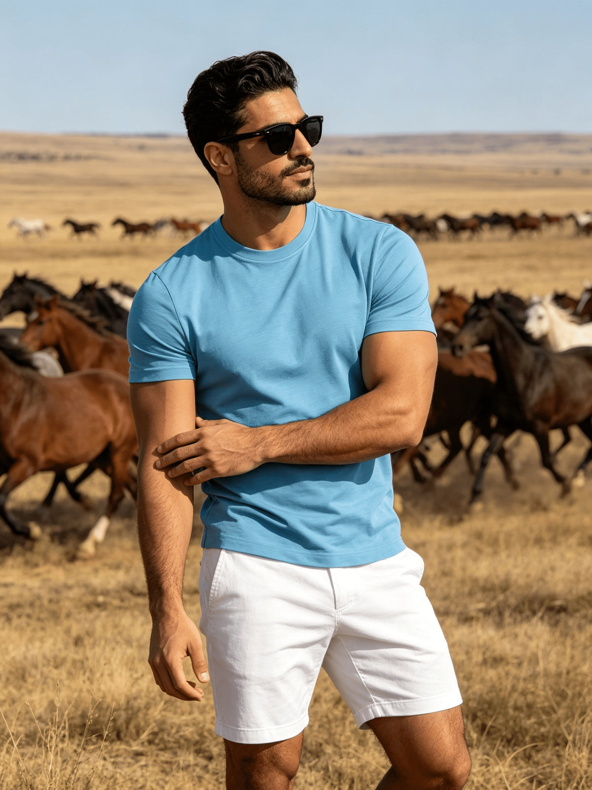 Fashion Athletic Men'S T-Shirt, Spring Summer New Style, Casual Versatile, Comfortable Breathable Lightweight, Trendy Slim Fit, Soft Skin-Friendly Fabric, Individual Premium - Sky Blue