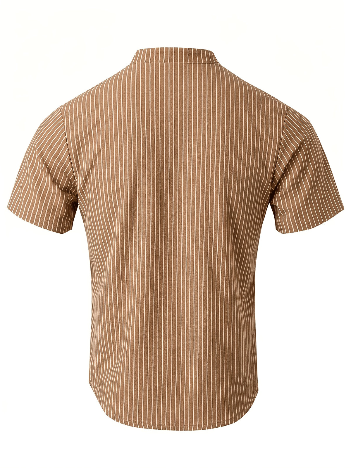 4pcs Men'S Summer Striped Linen Blend Henley Shirts, Milan Print Stand Collar Breathable Short Sleeve, Office Casual Versatile Top - Color Mixing 9
