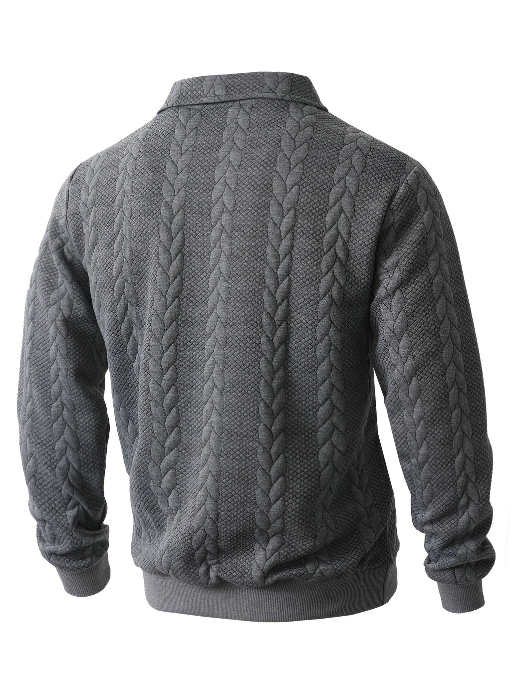 Men's Lapel Jacquard Knit Sweater for Spring, Autumn, and Winter, Casual Long-Sleeve Half-Open Front Zipper Fashionable Versatile Knit Outerwear Sweatshirt - Dark Gray