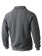 Men's Lapel Jacquard Knit Sweater for Spring, Autumn, and Winter, Casual Long-Sleeve Half-Open Front Zipper Fashionable Versatile Knit Outerwear Sweatshirt - Dark Gray