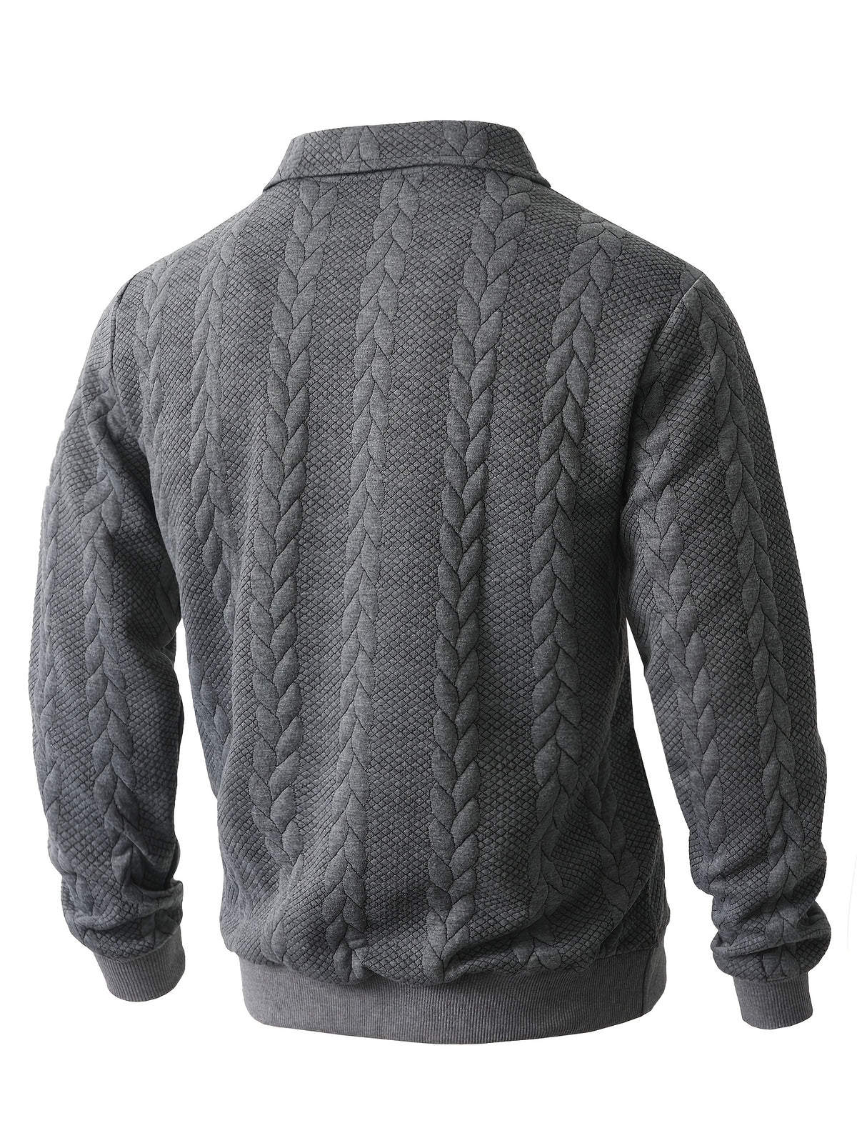 Men's Lapel Jacquard Knit Sweater for Spring, Autumn, and Winter, Casual Long-Sleeve Half-Open Front Zipper Fashionable Versatile Knit Outerwear Sweatshirt - Dark Gray