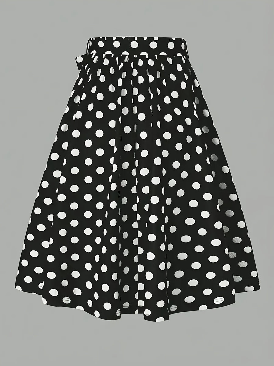 Polka Dot Print Cinch Waist Flared Half Skirt - Mixed colors