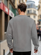 Men's Gift, Men's Fashion Heavyweight Jacquard Crew Neck Long Sleeve Sweatshirt, Casual and Comfortable Top for Spring and Autumn, Daily Outings - Grey