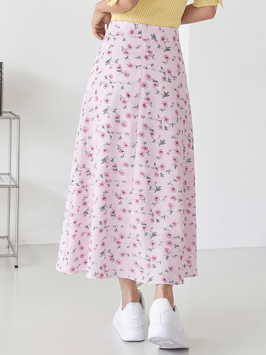 1pc Cute Fashion Casual Floral Printed Short Skirt, Suitable for Vacation Outings And Dates - Pale Pinkish Gray