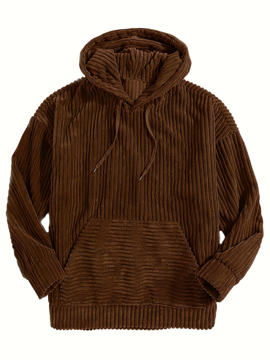 Men'S Hooded Sweatshirt - Loose Fit Pullover Hoodie, Long Sleeve Casual Sweater for Everyday & Formal Wear, Classic Hooded Sweatshirt for Men, Comfortable Clothing, Textured Fabric, Relaxed Fit Clothing - Dark Brown