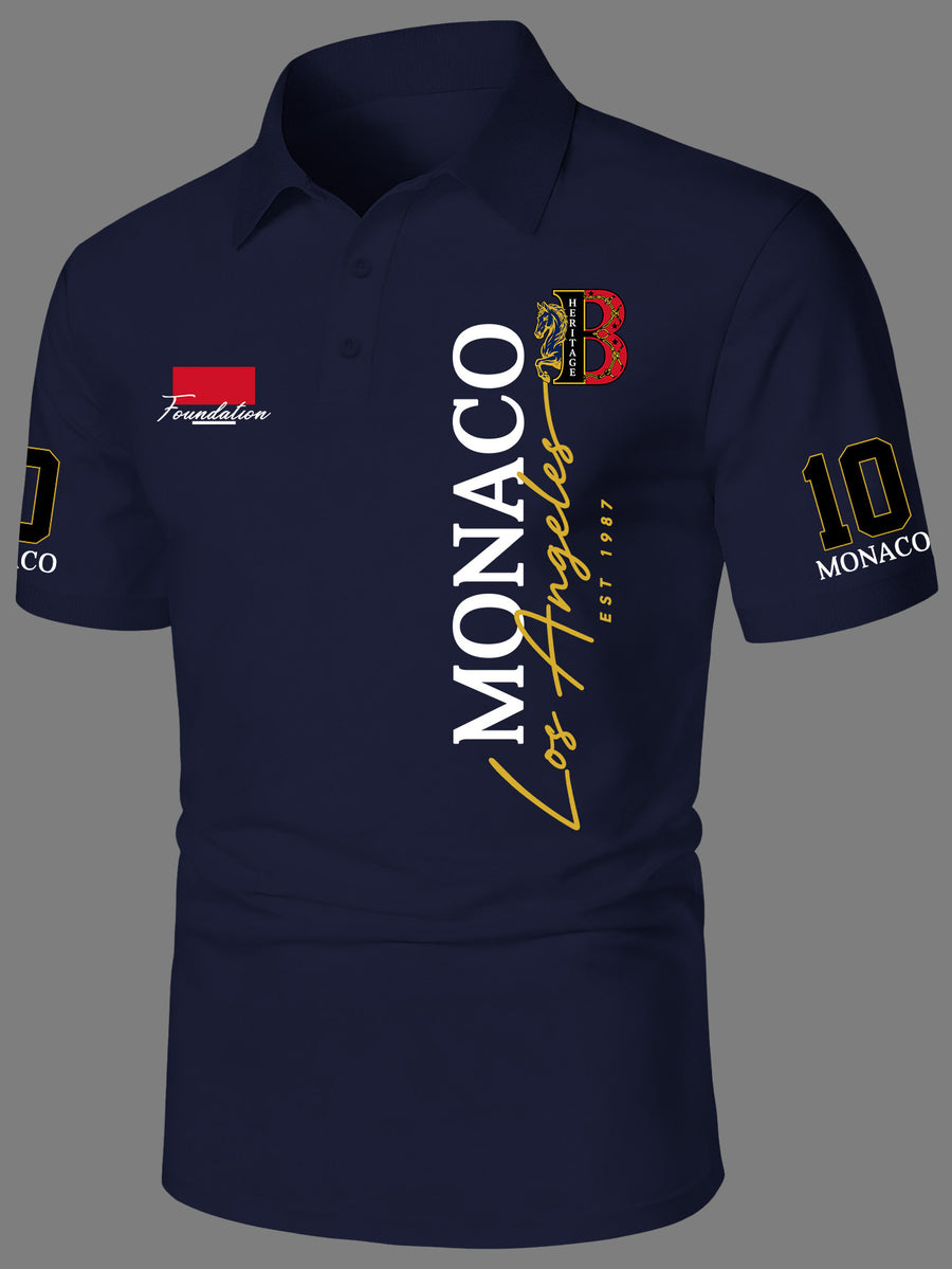 Men's Vintage Polo Shirt Short Sleeve Lapel Collar with Logo Letter Print - Retro Brand Logo, Machine Washable Regular Fit Casual Streetwear Suitable for Office, Semi-Formal & Casual Attire - Navy Color