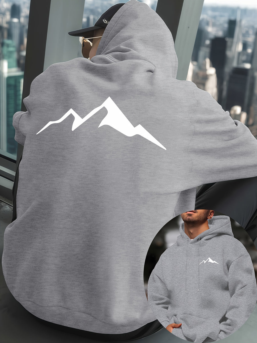Mountain Men'S New Trendy Autumn Winter Hooded Sweatshirt, Casual Daily Drawstring Hoodie Creative Design Print, Kangaroo Pocket, Unisex Top - Flecking Gray