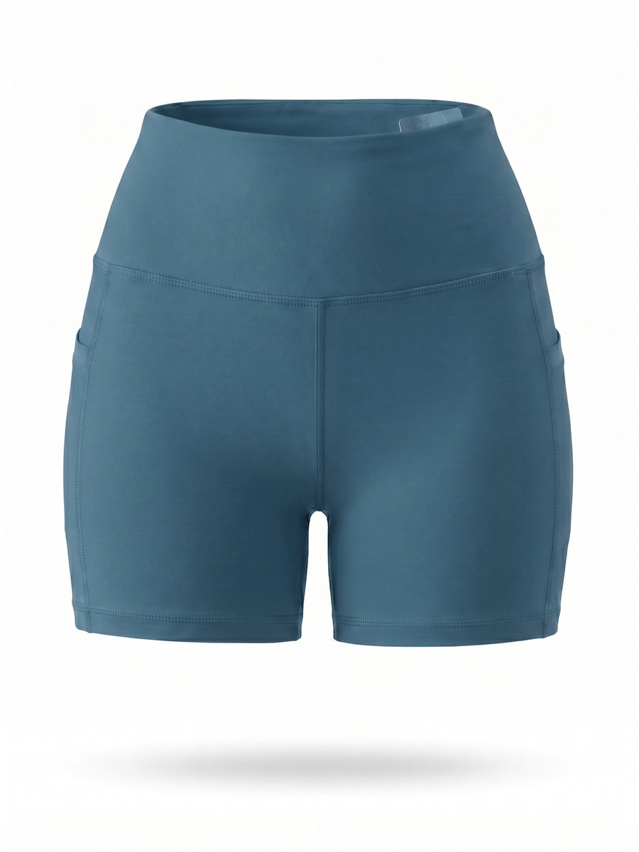 Summer Fashion Women's High-Waist 3-Inch Shorts with Pockets, Moisture-Wicking Summer Style - Anti-See-Through, Tummy Control, Non-Slip Waistband - Bean Green