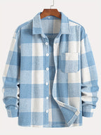 1pc of Plaid Casual Jacket, Casual Sports Jacket, Lapel Button Cardigan Jacket - Blue