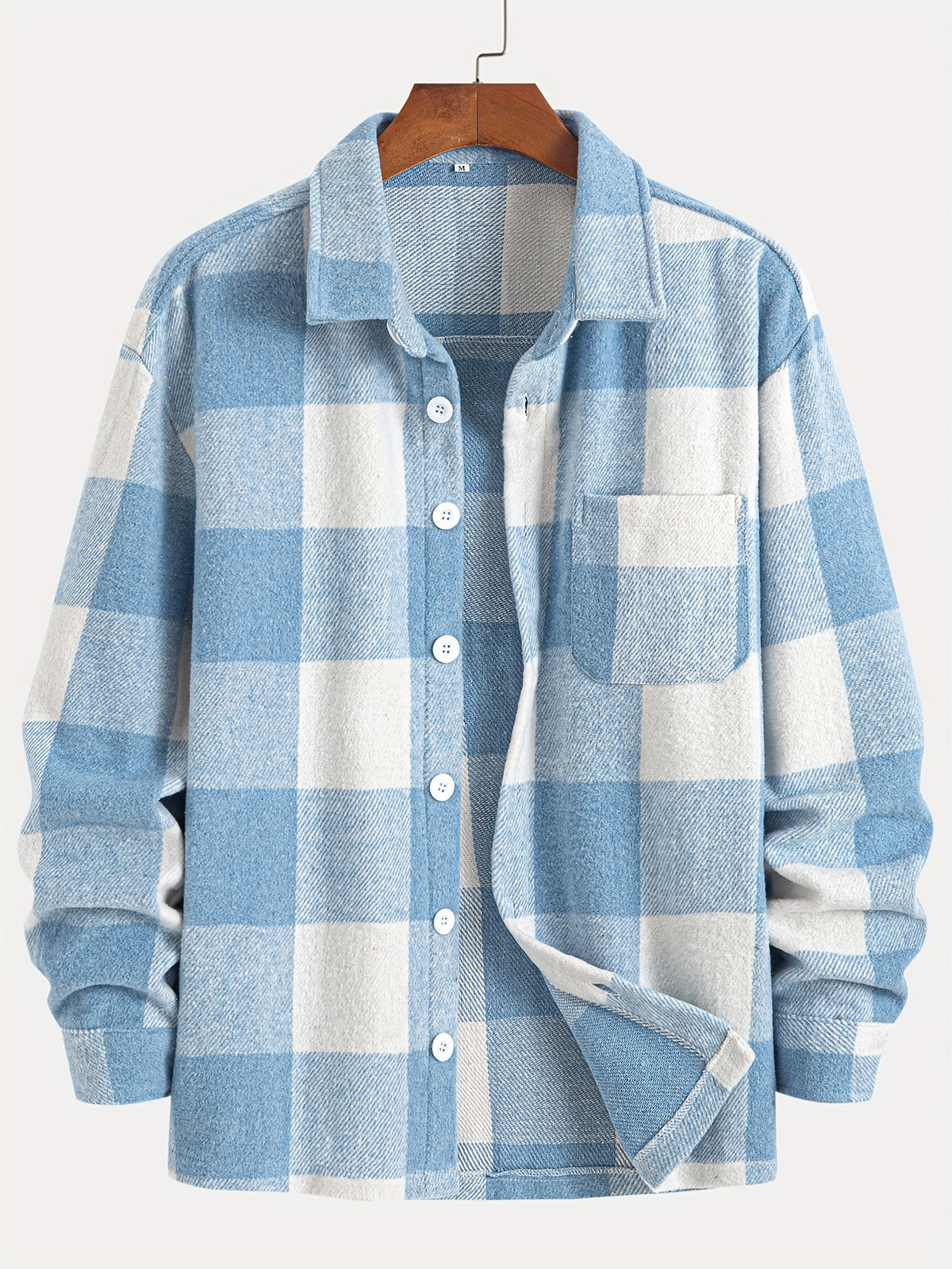 1pc of Plaid Casual Jacket, Casual Sports Jacket, Lapel Button Cardigan Jacket - Blue
