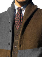 Men's Autumn and Winter New Style Lapel Single Breasted Cardigan Color Blocked Fashionable Casual Business Versatile Slim Fit Skin Friendly Comfortable Soft Warm Long Sleeved Pocket Durable Sports Vitality Simple Knitted Sweater - Dark Gray