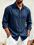 Men's Casual Long Sleeve Shirts - Durable Design, Loose Fit, Soft Fabric, Trendy Style, Suitable for Beach, Hiking, Evening Wear, and Casual Streetwear - Navy Color
