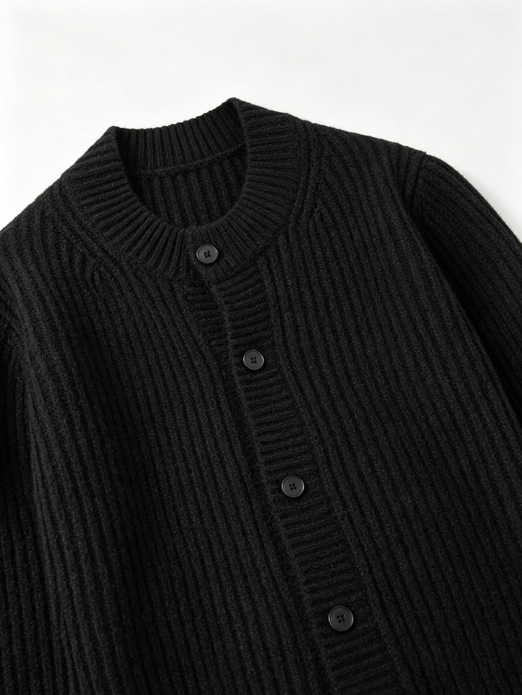 Men'S Round Neck Button-Up Knit Pullover, Ribbed Texture Long Sleeve Sweater Jacket, Casual Loose Outerwear Winter Clothes for Men - Black