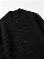 Men'S Round Neck Button-Up Knit Pullover, Ribbed Texture Long Sleeve Sweater Jacket, Casual Loose Outerwear Winter Clothes for Men - Black