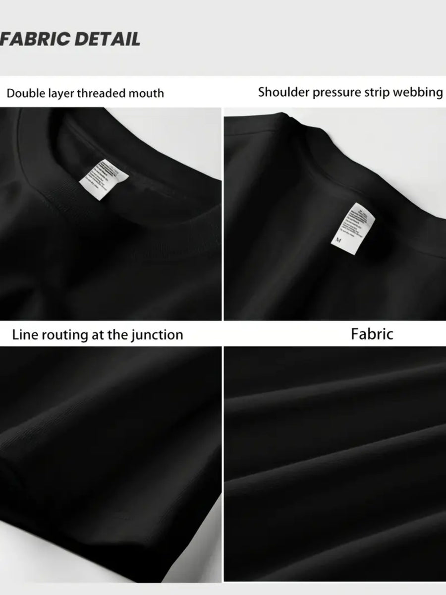Summer Stylish Niche Printed T-Shirt, Heavyweight High Street English Letter Short Sleeve for Men, Fashionable Loose Fit Daily Short Top - Black