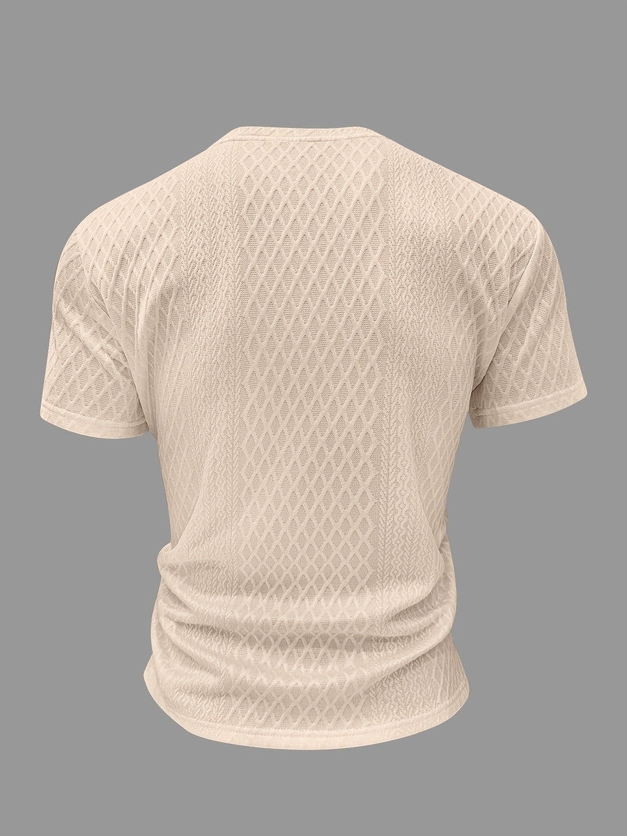 Men's New Textured Fabric Crew Neck T-Shirt - Apricot